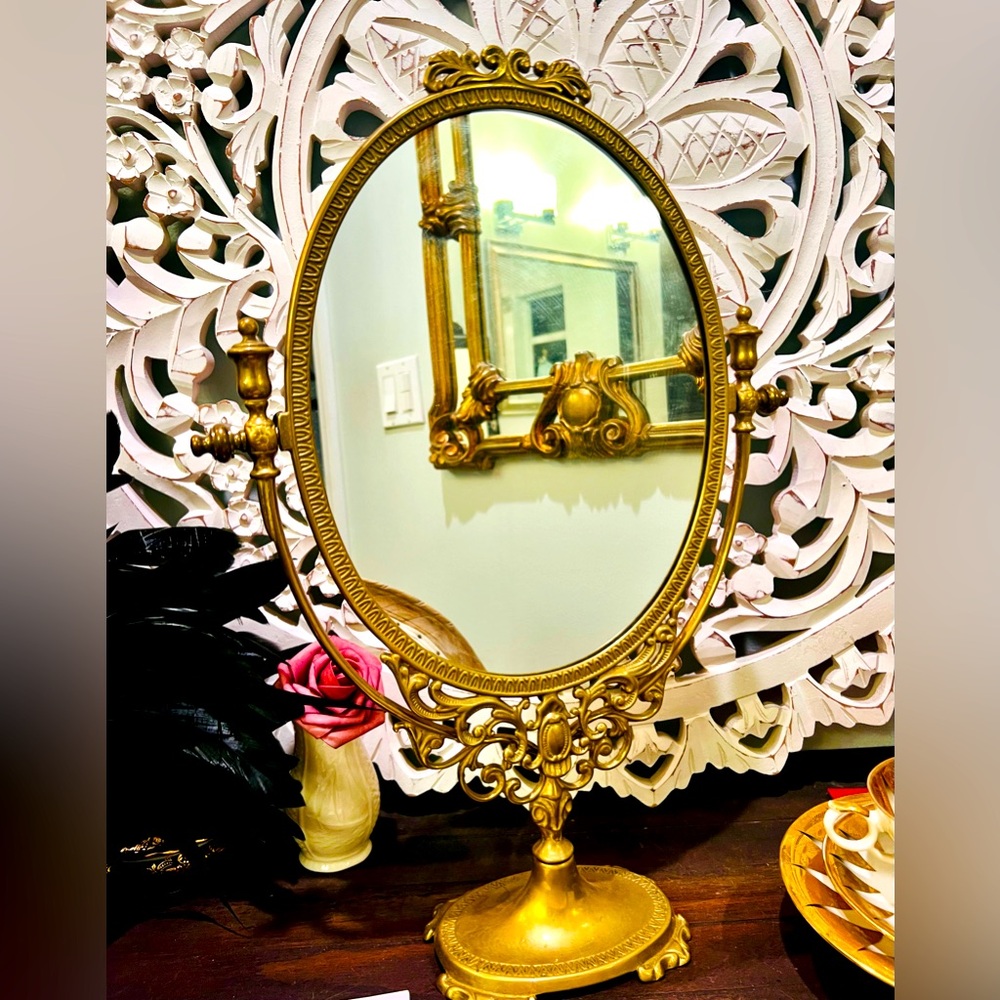 Almost 2’ tall brass vintage princess’ mirror LIKE NEW